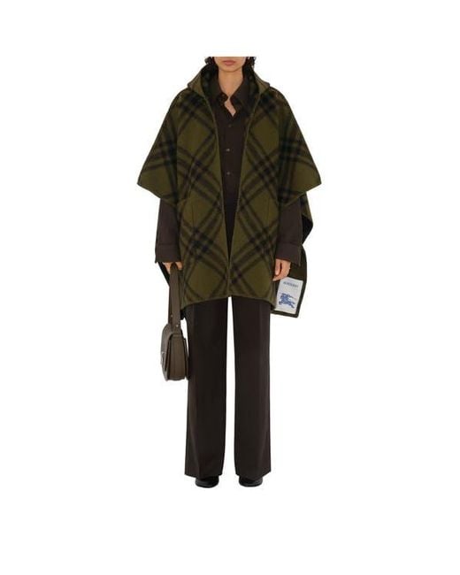 Burberry Green Reversible Check Wool Cape