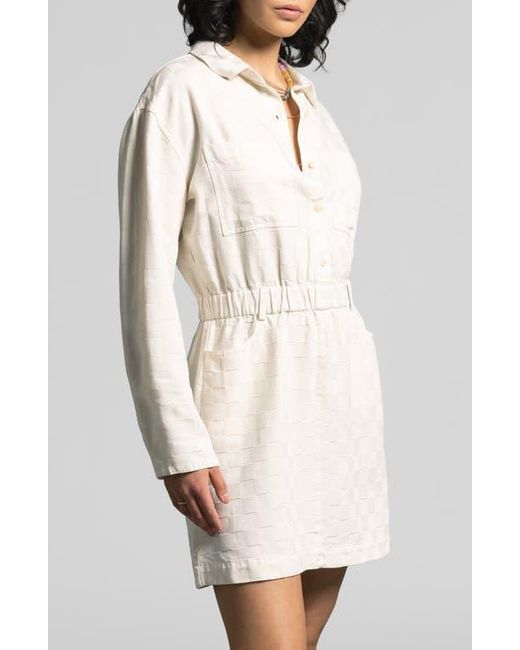 WEEKEND LOS ANGELES White Adoria Texture Long Sleeve Mini Shirtdress