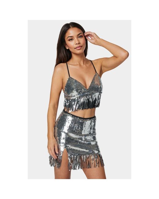 Bebe Women's Blue Lace Shrug And Sequins Cami