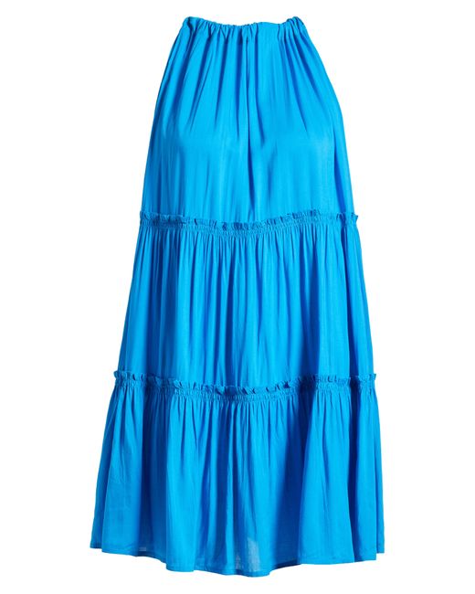 Elan Blue Ruched Tiered Cover-up Swing Dress