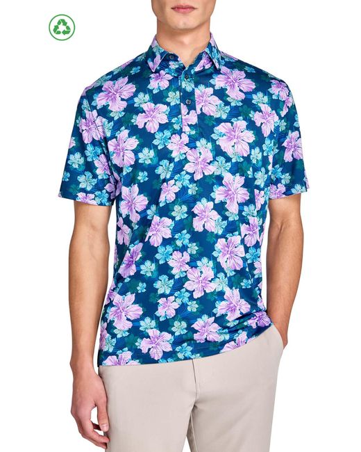 Con.struct Blue Regular Fit Layered Hibiscus Recycled Performance Golf Polo for men