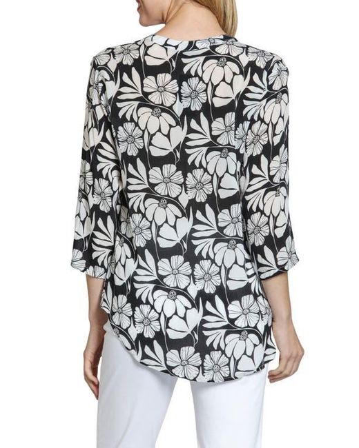 Apny Black Mixed Stripe Mandarin Collar Button-Up Shirt