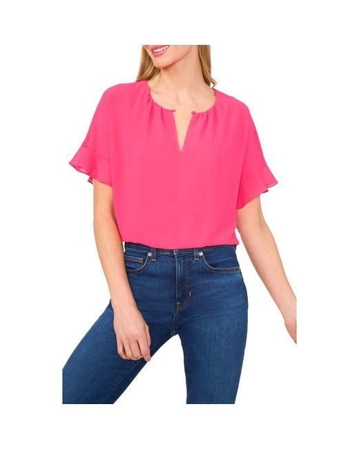 Cece Pink Flutter Sleeve Georgette Top