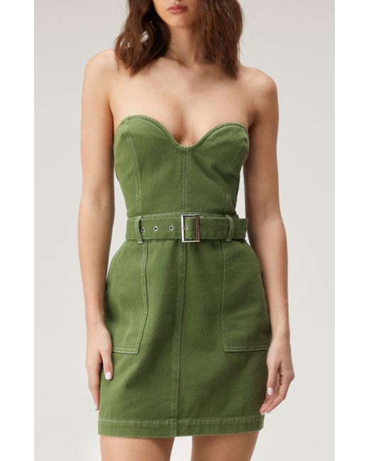 Nasty Gal Green Strapless Belted Twill Minidress