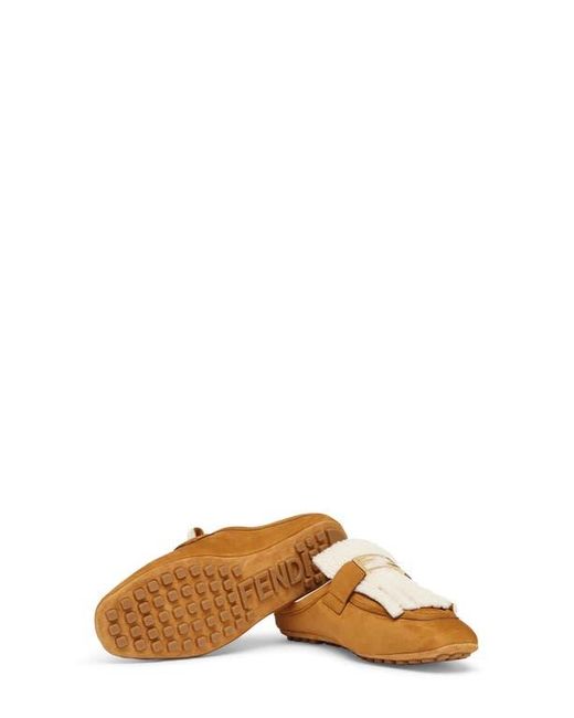 Fendi Brown Baguette Genuine Shearling Lined Driving Mule