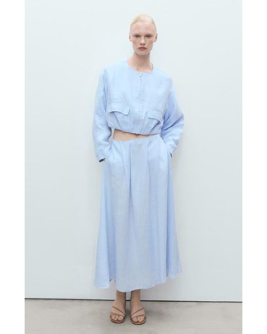 Mango Blue Crop Linen Jacket