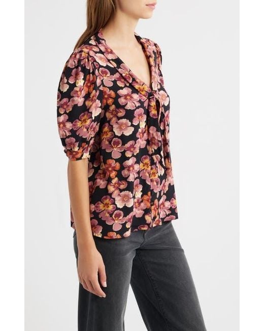 Reformation Multicolor Joelle Floral Tie Neck Button-Up Top
