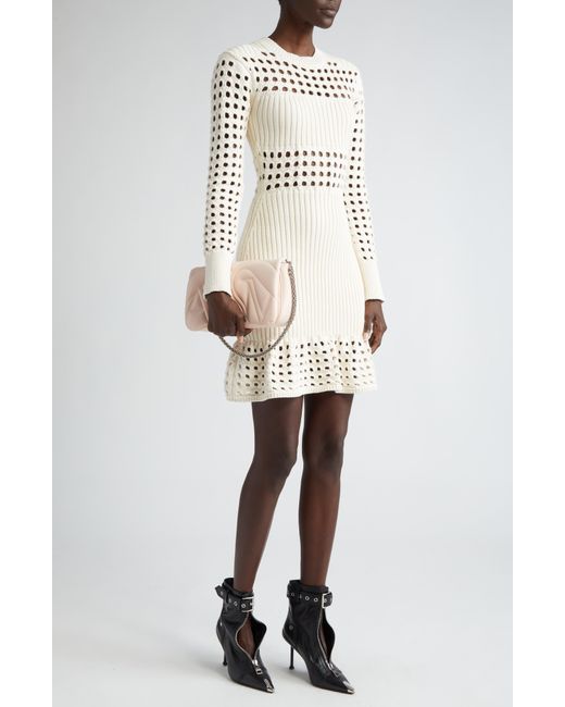 Alexander McQueen White Long Sleeve 3d Mesh Mini Sweater Dress