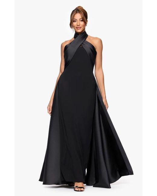 Betsy & Adam Twist Halter Neck Mikado Scuba Crepe Gown in Black | Lyst