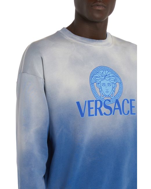 Versace Blue Medusa Ombré Cotton Graphic Sweatshirt for men