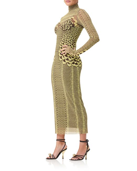 AFRM Green Shailene Long Sleeve Turtleneck Mesh Dress