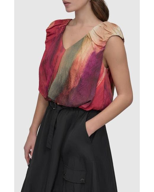 DKNY Red Print Rumpled Voile Bubble Top