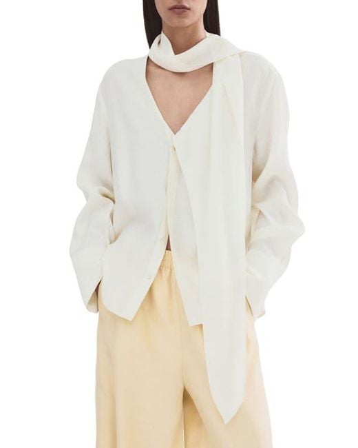 Mango Natural Scarf Neck Button-Up Top