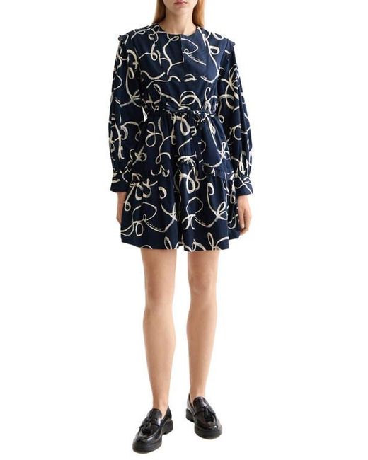 Scotch & Soda Black Scallop Trim Long Sleeve Cotton Minidress