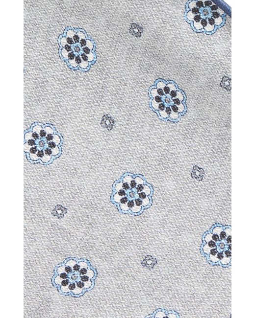 Edward Armah Gray Neat & Floral Print Reversible Silk Pocket Circle for men