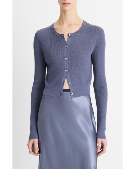 Vince Blue Ribbed Cashmere-Silk Slim Cardigan