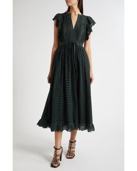 Ulla Johnson Black Olga Flutter Sleeve Midi Dress