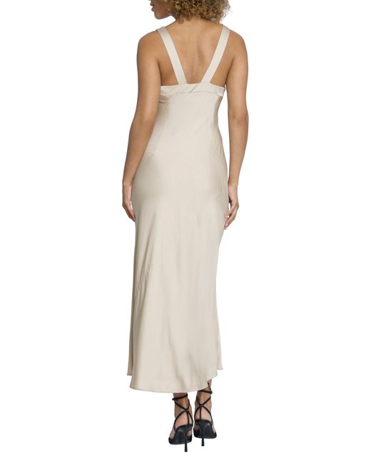 Maggy London Natural Draped Asymmetric Cowl Neck Gown