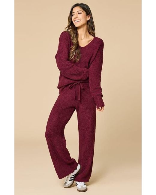 Softies Red Solid Marshmallow V-Neck Lounge Set