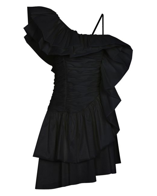 Nocturne Black One Shoulder Draped Taffeta Dress