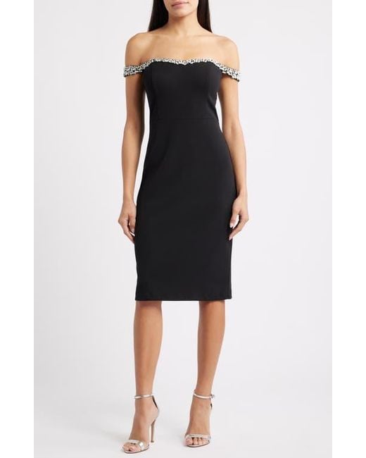 Eliza J Women's Black Embellished Off The Shoulder Cocktail Dress Eliza J Women's Black Embellished Off The Shoulder Cocktail Dress