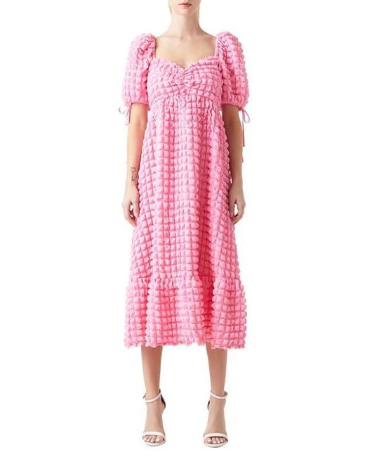 Endless Rose Texture Puff Sleeve Maxi Dress in Pink Lyst