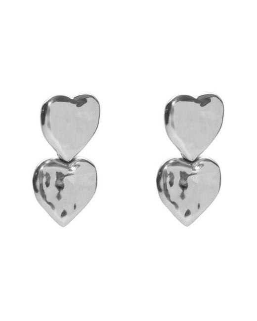 Argento Vivo Metallic Hammered Double Heart Drop Earrings