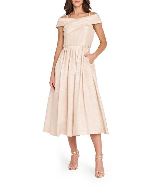 Tahari Natural Crushed Taffeta Cold-Shoulder Fit & Flare Cocktail Dress
