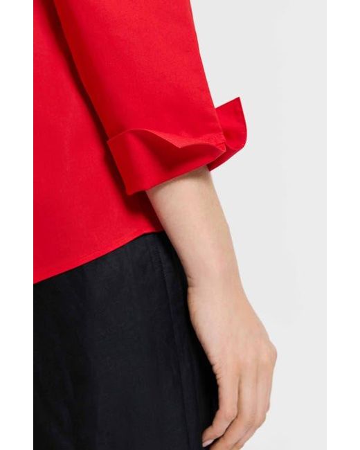 Foxcroft Red Agnes Split Cuff Popover Blouse