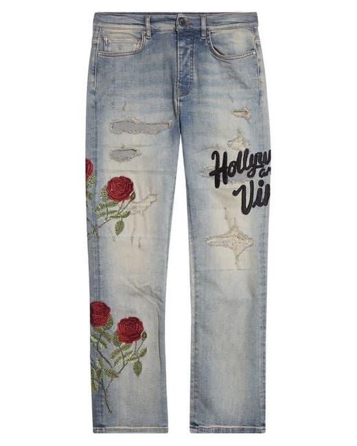 Amiri Gray Floral Embroidered Repaired Jeans for men