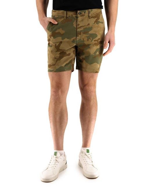 DEVIL-DOG DUNGAREES Green Camo Print 7-Inch Performance Stretch Chino Shorts for men