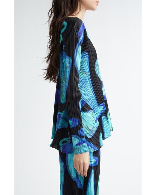 Pleats Please Issey Miyake Blue Thermal Floods Print Pleated Top