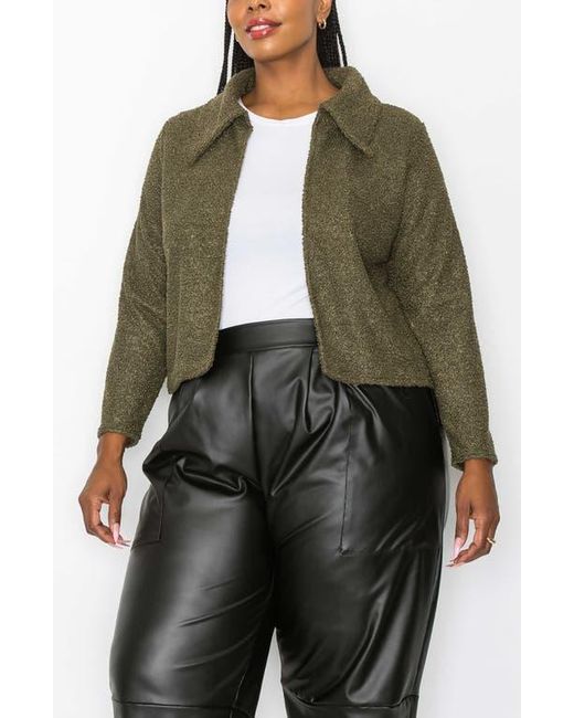 L I V D Green Erica Faux Shearling Crop Jacket