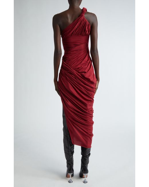 Rick Owens Red Lido Draped One-shoulder Cotton Jersey Gown