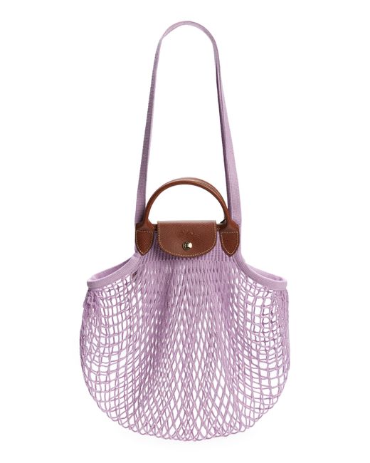 Longchamp Purple Le Pliage Filet Knit Shoulder Bag