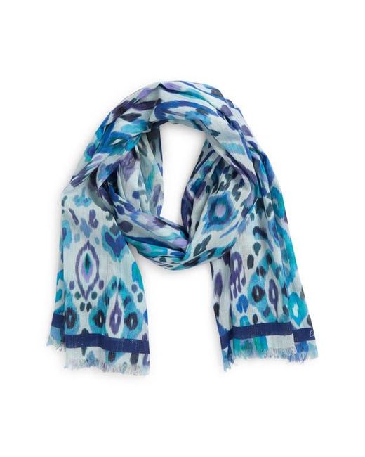 Echo Blue Metallic Ikat Floral Scarf