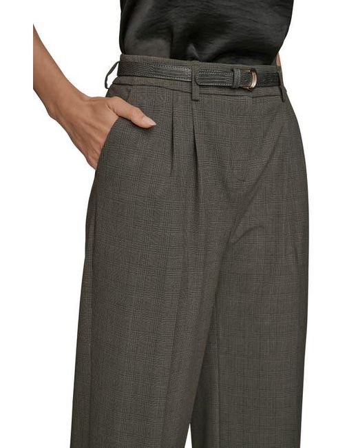 Donna Karan Black Belted Plaid Wide Leg Pants