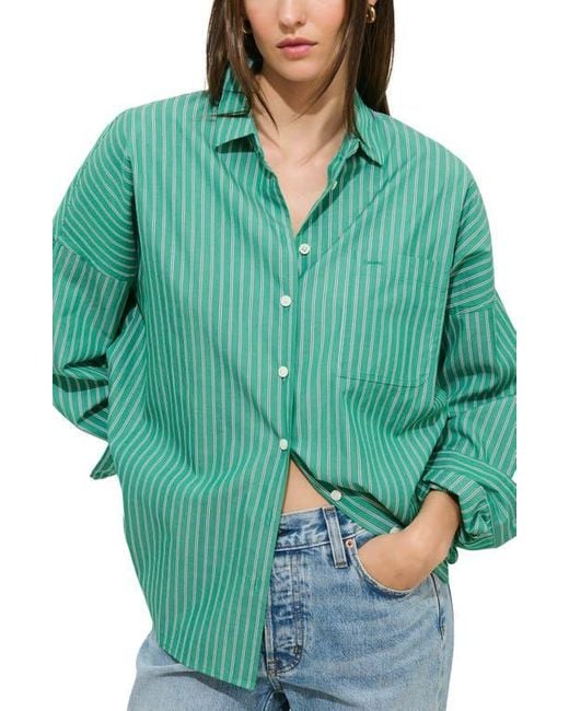Alex Mill Green Jo Stripe Oversize Cotton Button-Up Shirt
