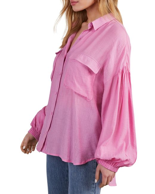 Vici Collection Pink Elowen Balloon Sleeve Button-up Shirt