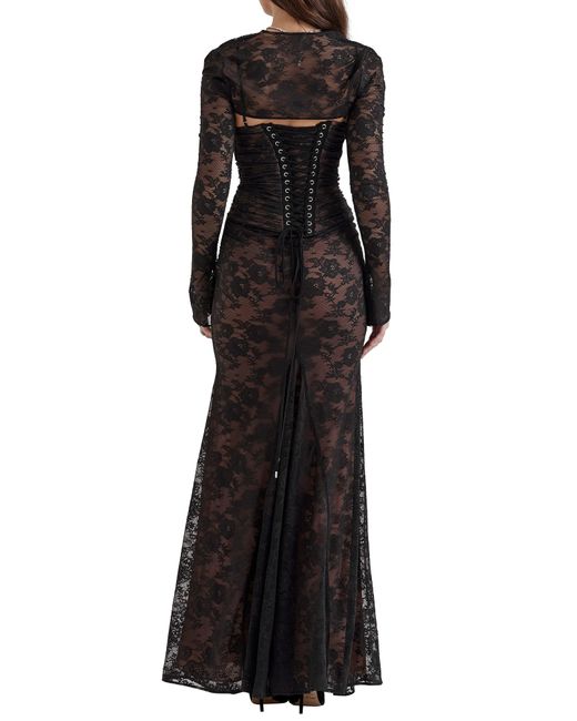 House Of Cb Black Artemis Long Sleeve Lace Maxi Dress