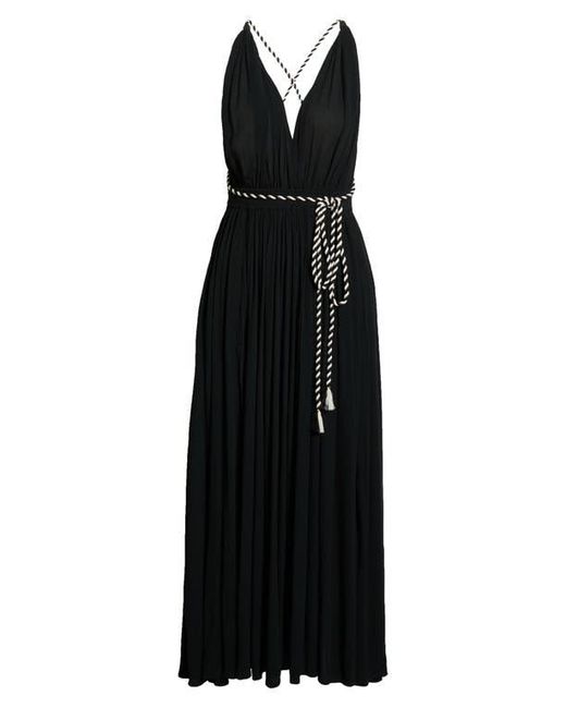 Elan Black Plunge Tie Belt Maxi Cover-Up Dress