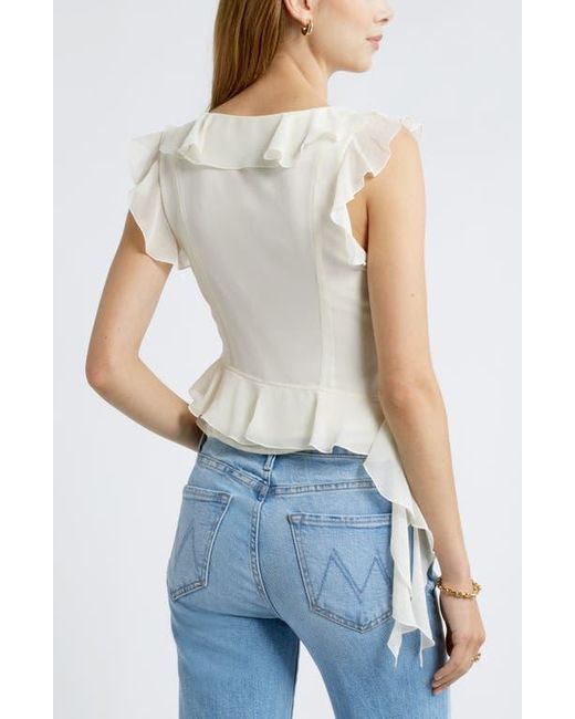 Open Edit Blue Sleeveless Ruffle Top