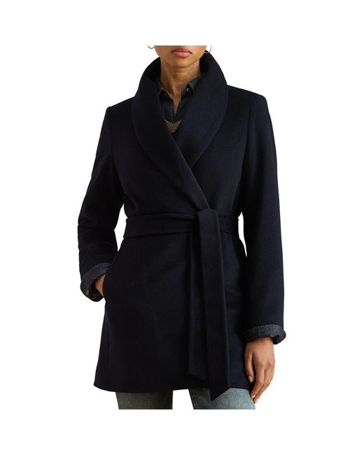 Ralph Lauren Black Wool Blend Wrap Coat