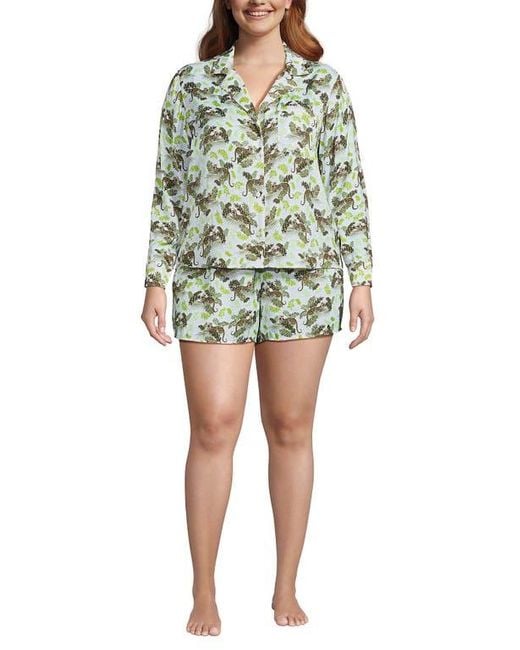 Lands' End Yellow Plus Size Matte Satin 2 Piece Pajama Set