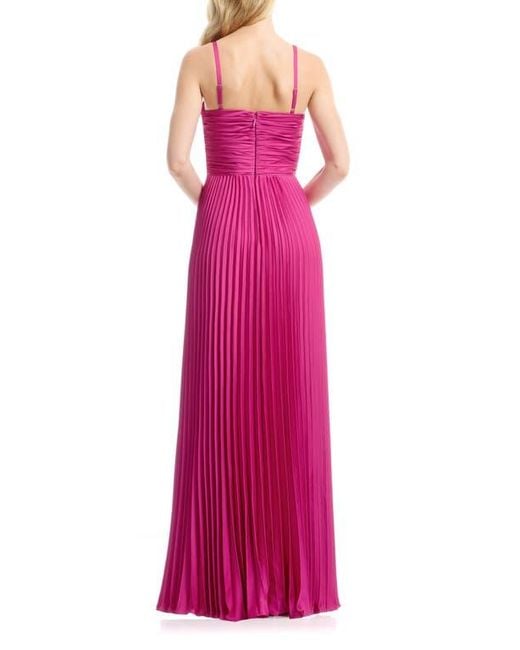 Dress the Population Pleated Satin Gown in Pink | Lyst