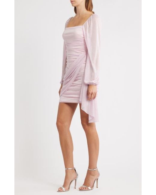 Jump Apparel Pink Metallic Drape Front Long Sleeve Minidress