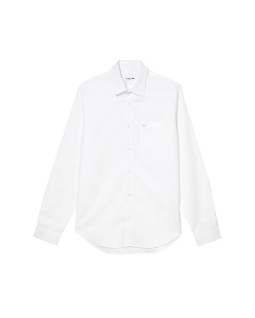 Lacoste White Regular Fit Solid Poplin Button-Up Shirt for men
