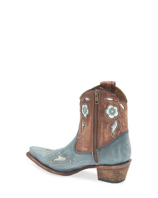 Circle Blue Floral Embroidery Western Boot