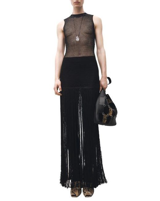 Mango Black Fringe Sleeveless Mesh Maxi Dress