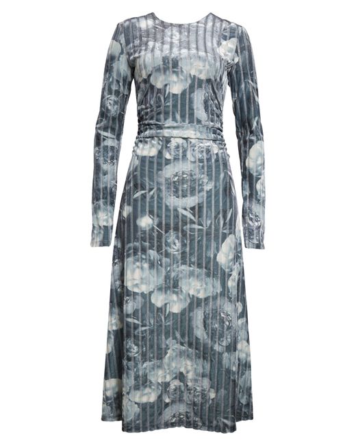 Stine Goya Blue Blackley Floral Long Sleeve Rib Midi Dress